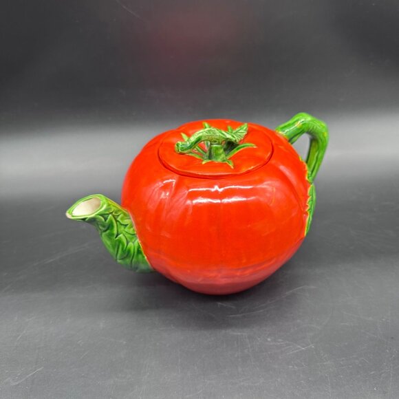 Other - Vintage Tomato Teapot 1950s Japan Kitschy Ceramic Red Green Kitchen Retro Veggie
